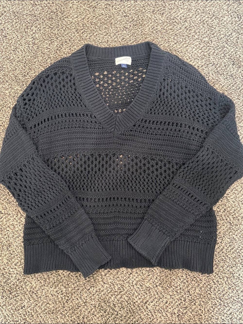 Black universal thread V-Neck Open Knit Sweater -  Women's